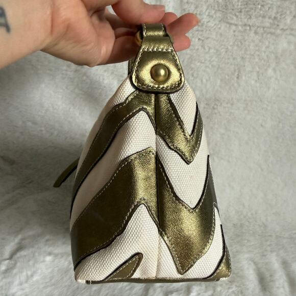 Vintage Coach y2k Rare Pouchette Metallic Bronze Zebra Top Handle Studded Bag - Picture 4 of 9